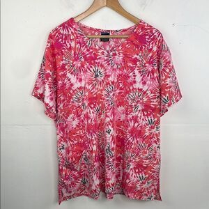 Zoe Chloe Scub Top Vibrant Pink Tie-Dye Women's size 2X